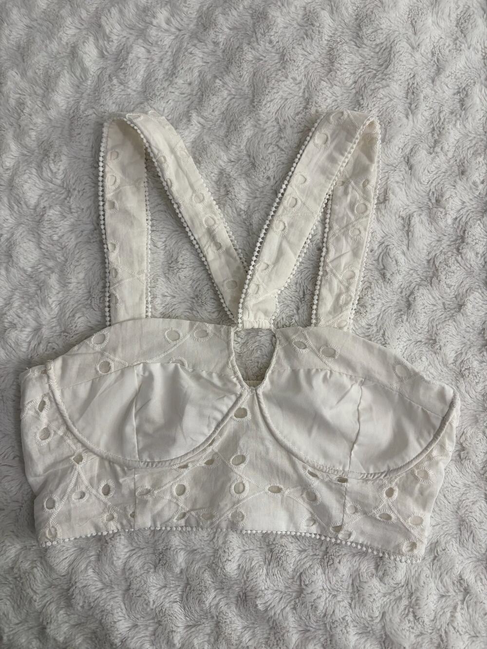 NEW Commense White Embroidered Eyelet Lace Feminine Bustier Crop Top S